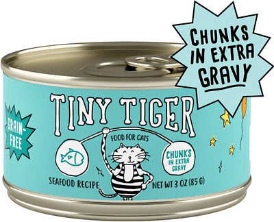 Tiny Tiger Chunks In Extra Gravy Seafood Recipe Grain free Cat Food Review